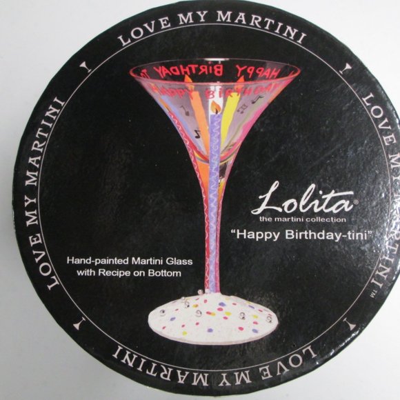 Lolita Happy Birthday Martini Glass, hand painted, Brand new in box - Picture 4 of 6